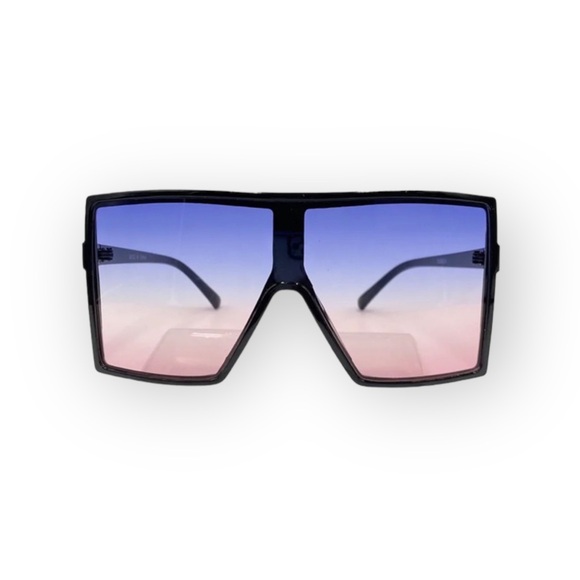 new Oversize Retro Flat Top Translucent Sunglasses ☀︎︎ Black / Blue Pink Lens - Picture 7 of 16